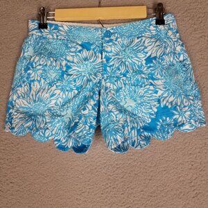 Lilly Pulitzer Buttercup Shorts Women's 00 Blue White Floral Scallop Hem Summer